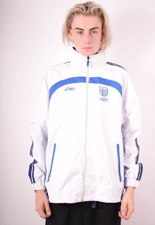 ASICS MENS VINTAGE TRACKSUIT TOP JACKET LARGE WHITE 90S