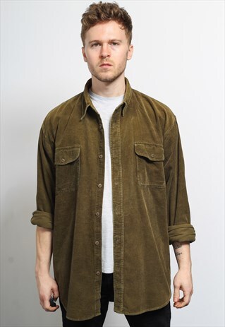 VINTAGE CORDUROY CORD SHIRT BROWN