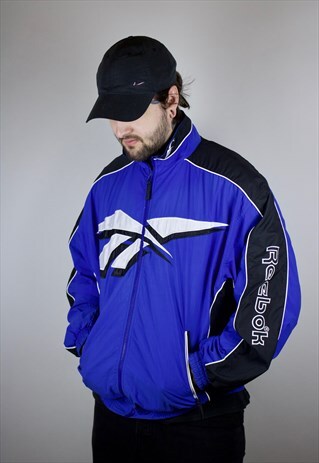 VINTAGE REEBOK JACKET WITH EMBROIDERED FRONT LOGO IN BLUE