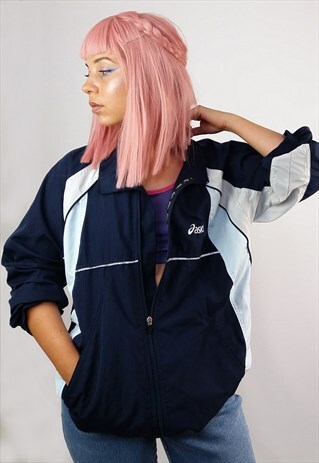 VINTAGE 90'S ASICS SOFT SHELL TRACK JACKET NAVY