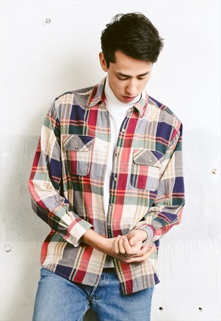 VINTAGE 90S CHECK PRINT FLANNEL SHIRT