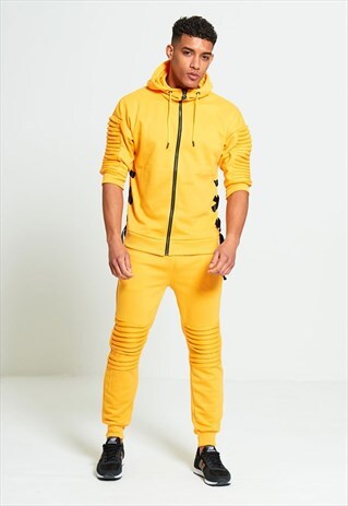 MENS MUSTARD 3/4 SLEEVE RIBBED DETAIL TRACKSUIT
