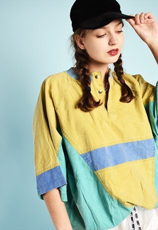 80'S RETRO COLOUR BLOCK OVERSIZED DADS TOP T-SHIRT