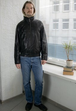Vintage 80's Black Soft Leather Bomber Jacket