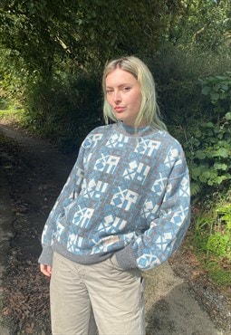Vintage Grandad Chunky Knitted Patterned Jumper
