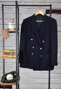 80s Vintage Preppy Christian Dior Navy Blue Button Up Blazer