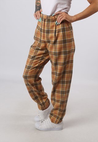 HIGH WAISTED TROUSERS TARTAN CHECKED WIDE TAPERED 14 (82K)