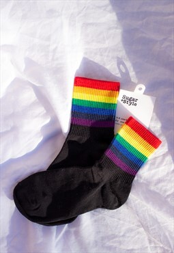 Black Thick Rainbow Stripe Socks