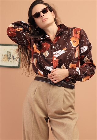 VINTAGE 80S DELFINA FLORAL PATTERN SHIRT