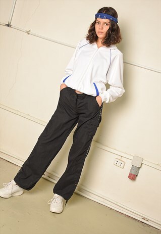 VINTAGE Y2K LOW WAIST SEQUINNED CARGO TROUSERS IN BLACK
