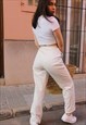 WHITE REAL LEATHER HIGH RISE EXTRA LONG LEG TROUSERS