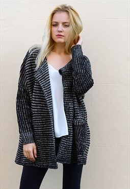 Oversized Chunky Knit Cardigan in Black and Dark Grey