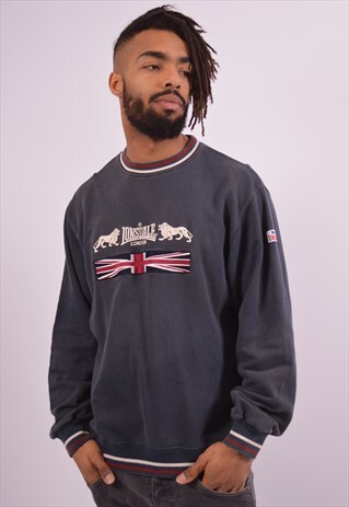 LONSDALE MENS VINTAGE SWEATSHIRT JUMPER XL BLUE 90S