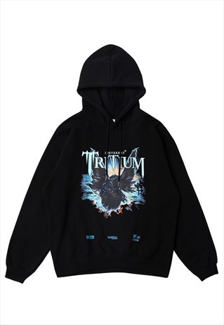 Gothic cartoon hoodie raven print pullover skater top black