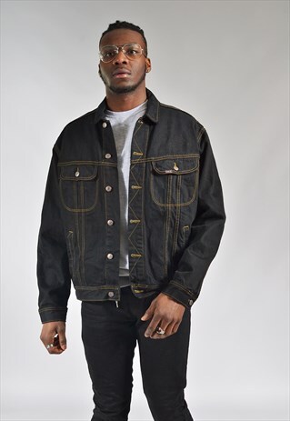 VINTAGE LEE BLACK JUMPSTART EMBROIDERED DENIM JACKET