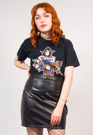 VINTAGE 90'S BLACK LEATHER HIGH WAIST MINI SKIRT