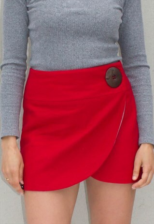 VINTAGE 90'S PURE WOOL RED WRAP SKIRT