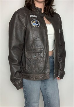 Playboy leather biker jacket vintage 90s spellout patches 