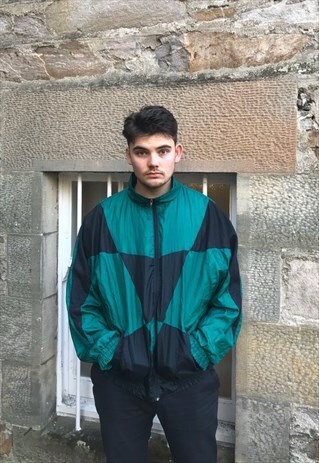 VINTAGE WINDBREAKER OVERSIZED SHELL JACKET GREEN & BLACK
