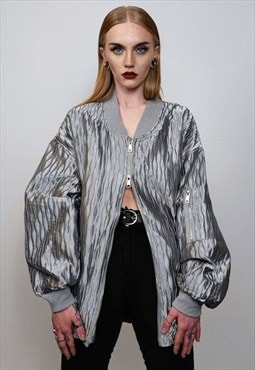 Metallic varsity jacket thin college bomber oversize coat