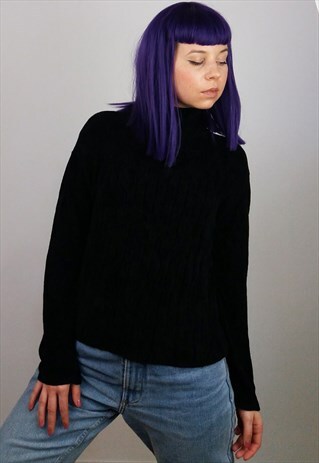 VINTAGE 90'S CHENILLE VELVET KNIT JUMPER / SWEATER IN BLACK
