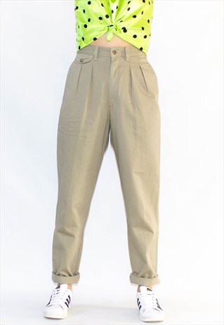 VINTAGE 80'S CREAM HIGH WAIST TAPERED MOM TROUSERS