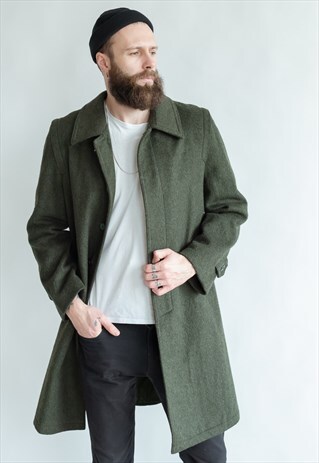 VINTAGE 60S GREEN TWEED COAT WITH PLEATED BACK