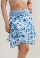 VINTAGE Y2K BELTED ASYMETRIC RUFFLE BLUE FLORAL MINI SKIRT X