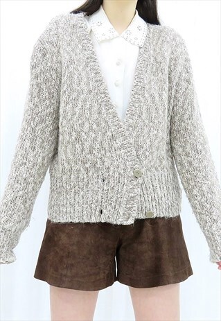 Handmade 90s Vintage Brown & White Cardigan (Size S)
