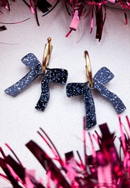 Sparkly Black Bow Hoop Earrings