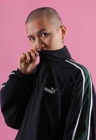 BLACK AND GREEN PUMA TRACKSUIT TOP