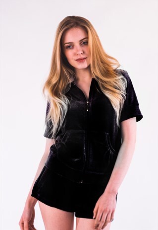 VELOUR TRACKSUITS SHORT SET (BLACK)