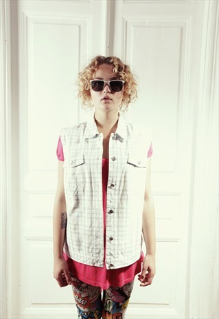 VINTAGE 80'S WHITE CHECKED GILET