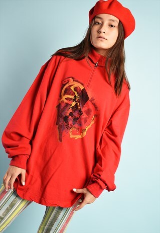 VINTAGE 80S SPORTS SKIING PRINT OVERSIZED SWEATSHIRT JUMPER