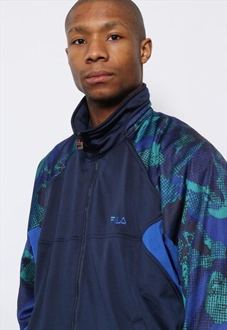 VINTAGE FILA LOGO TRACK TOP JACKET PATTERN BLUE