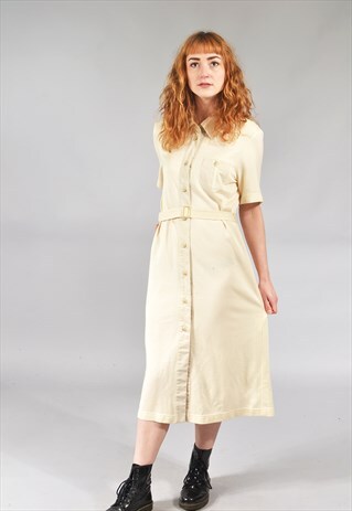 VINTAGE CREAM BELTED WAIST SHIRT DRESS