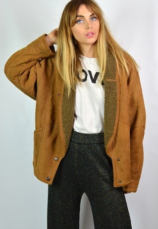 VINTAGE CAMEL BROWN SHEEPSKIN SHEARLING JACKET