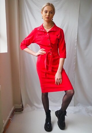 VINTAGE RED BOILER SUIT STYLE DRESS