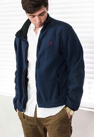 VINTAGE RALPH LAUREN FLEECE JACKET LOGO 90S M 15.7