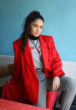 RED DOUBLE BREASTED BLAZER WITH GOLD BUTTONS