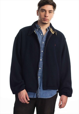 VINTAGE POLO RALPH LAUREN LOGO FLEECE HARRINGTON JACKET 19.7