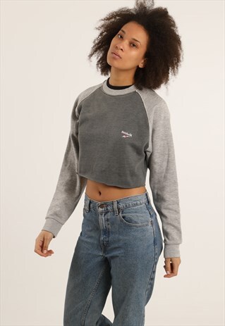 VINTAGE REEBOK EMBROIDERED LOGO CROPPED SWEATSHIRT