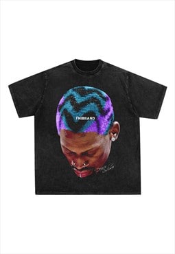 Black Washed Dennis Rodman Retro T shirt tee Y2k