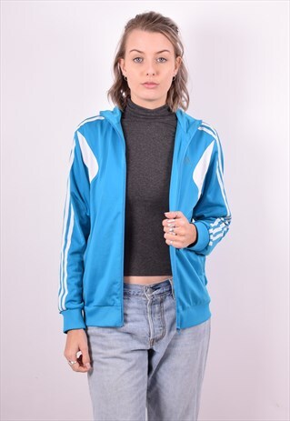 ADIDAS WOMENS VINTAGE TRACKSUIT TOP JACKET MEDIUM BLUE 90'S