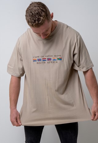 VINTAGE SOUTH AFRICA GRAPHIC T-SHIRT IN BEIGE XL