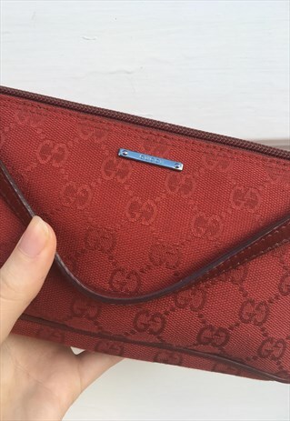 WOMENS GUCCI HANDBAG RED MONOGRAM BAGUETTE BAG PURSE