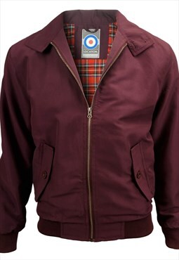 Mens Classic Tartan Lining Burgundy Harrington Jacket Coat
