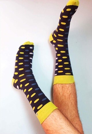 BLUE SOCKS WITH COLOURFUL DOTS