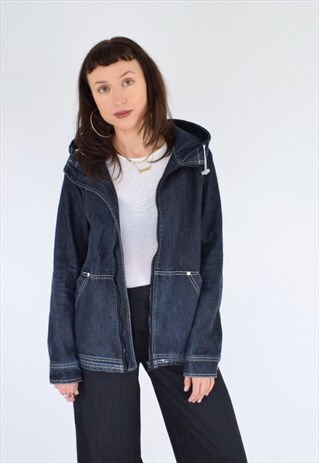 90S DENIM HOODED JACKET WITH CONTRAST SEAMS - DOZEN S