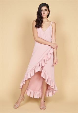 ANASTASIA RUFFLE WRAP DRESS IN PINK